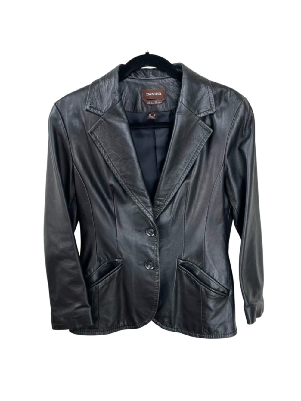 Danier Black Leather Blazer Jacket Tailored Soft Genuine Leather S
